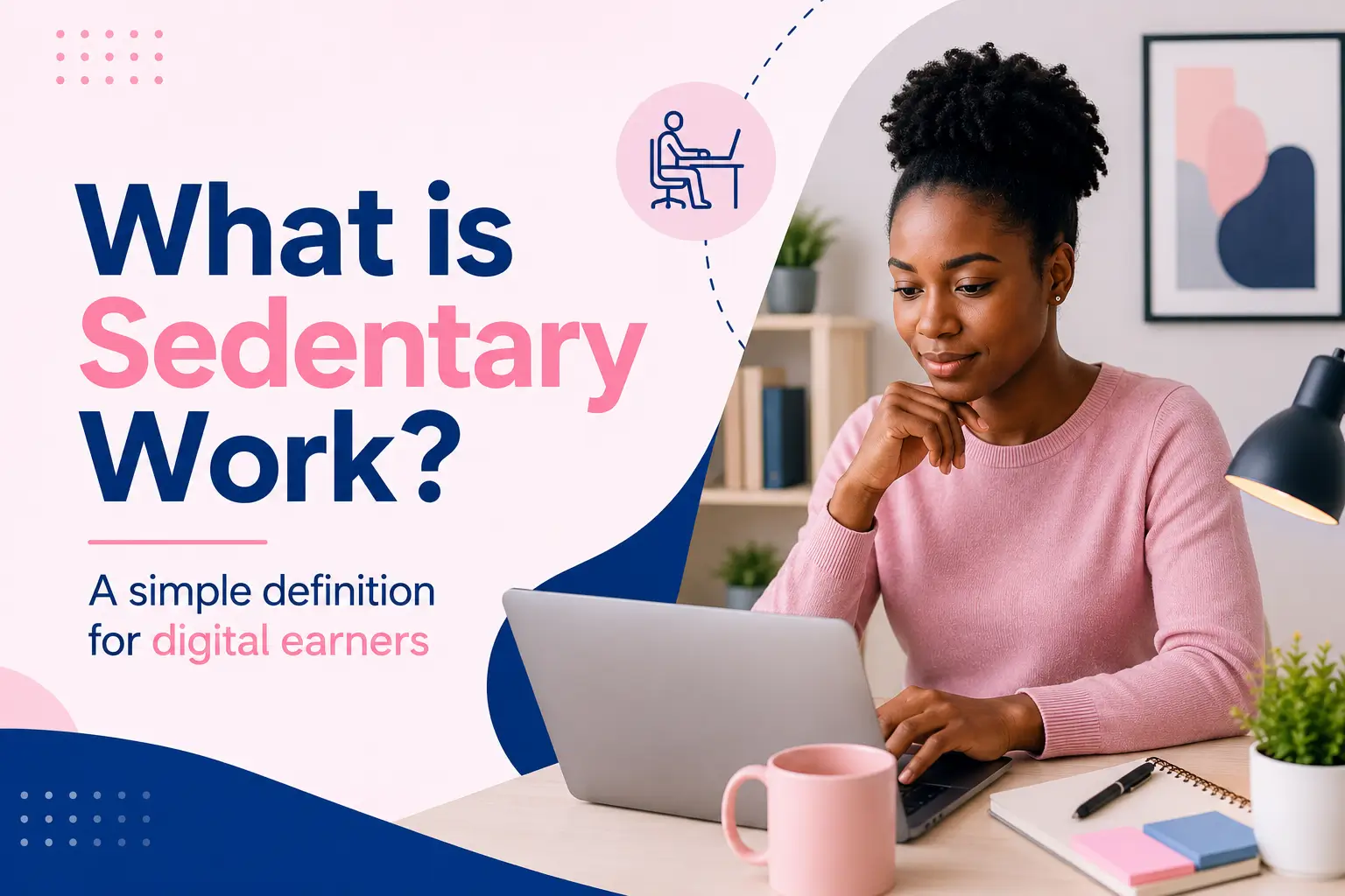 Digital earner sitting at a desk doing sedentary work on a laptop